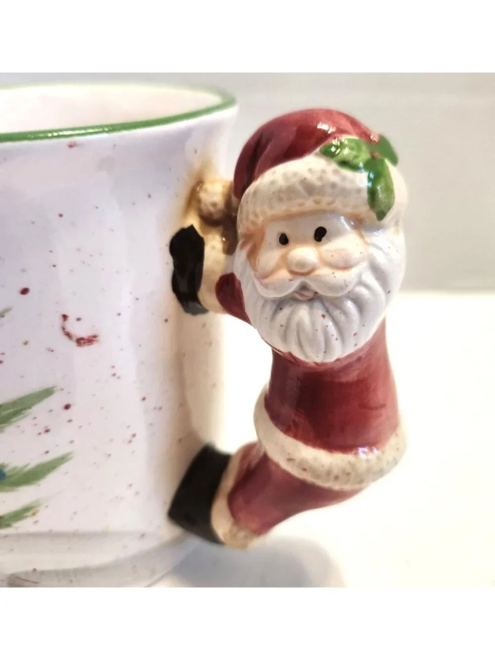 Hand-Painted Ceramic Christmas Mug With 3D Santa Handle & Holiday Designs